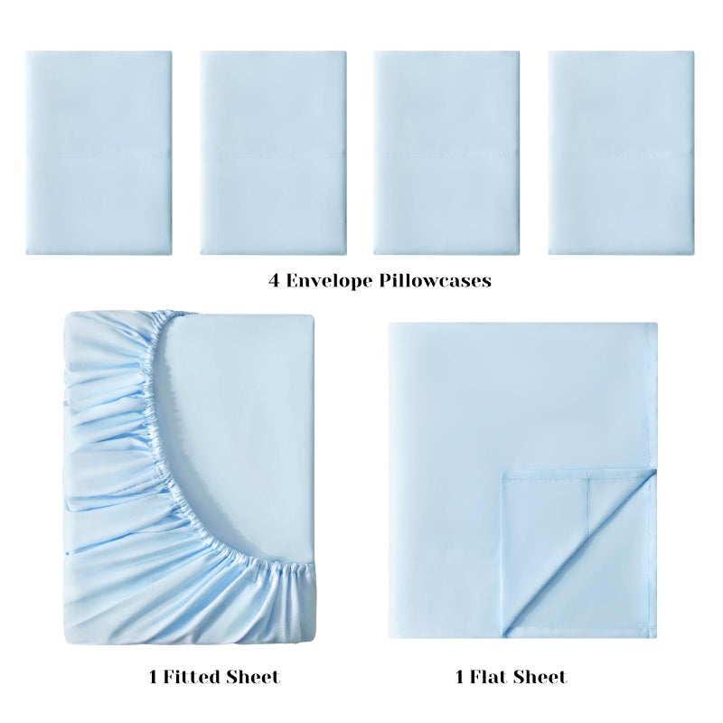 BYSURE 6 Pieces Bed Sheets Set(Full, Baby Blue) - Hotel Luxury Super Soft 1800 Thread Count 100% Microfiber Sheets with Deep Pockets, Wrinkle & Fade Resistant - Image 3